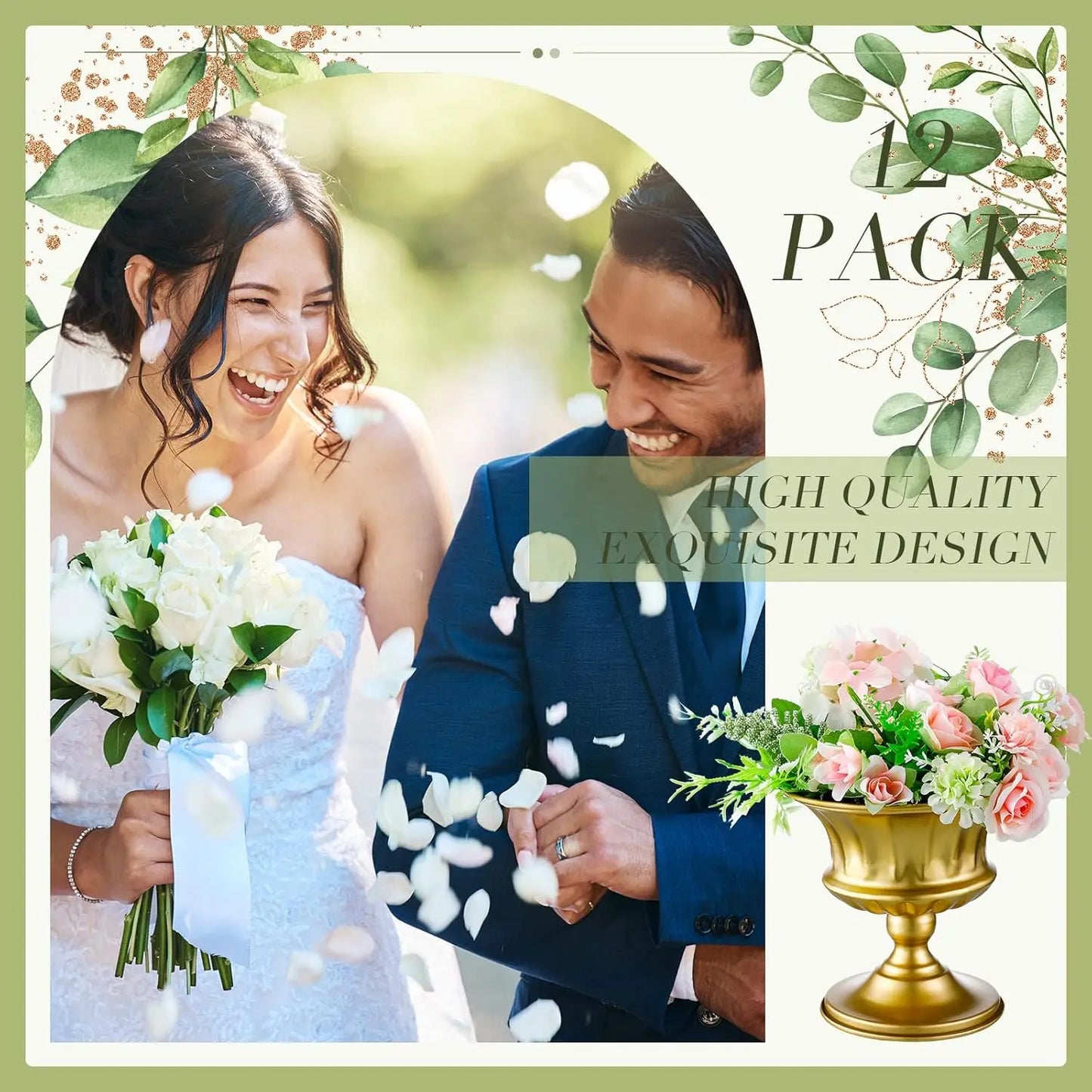 12 Pcs for Centerpieces Metal Compote Vase Urn for Wedding Table Reception Birthday Anniversary Ceremony Home Decor, 5.91 Inch