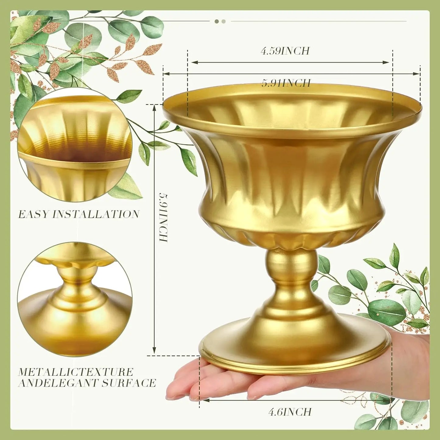 12 Pcs for Centerpieces Metal Compote Vase Urn for Wedding Table Reception Birthday Anniversary Ceremony Home Decor, 5.91 Inch