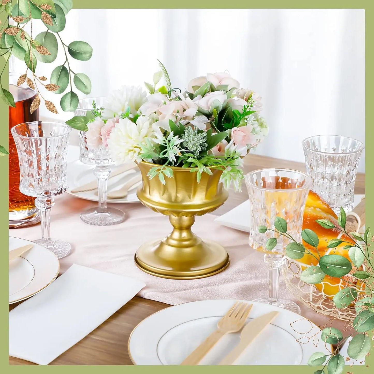 12 Pcs for Centerpieces Metal Compote Vase Urn for Wedding Table Reception Birthday Anniversary Ceremony Home Decor, 5.91 Inch