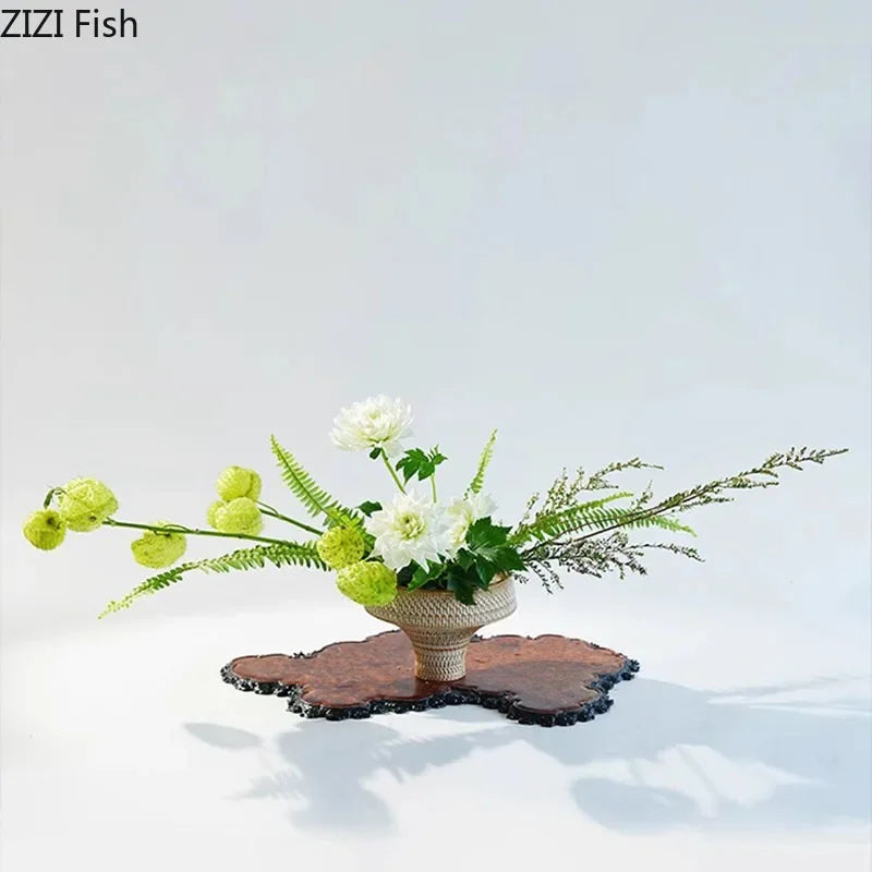 Creative Ceramic Flower Pots Desk Decoration Hammer Pattern Texture Goblet Vase Artificial Flowers Decorative Floral Arrangement