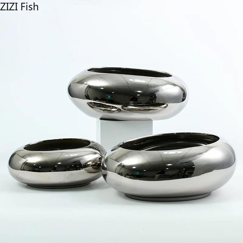 Creative Round Ceramic Vase Desk Decoration Minimalism Circular Flower Arrangement Floral Vases Flower Pots Room Aesthetic Decor
