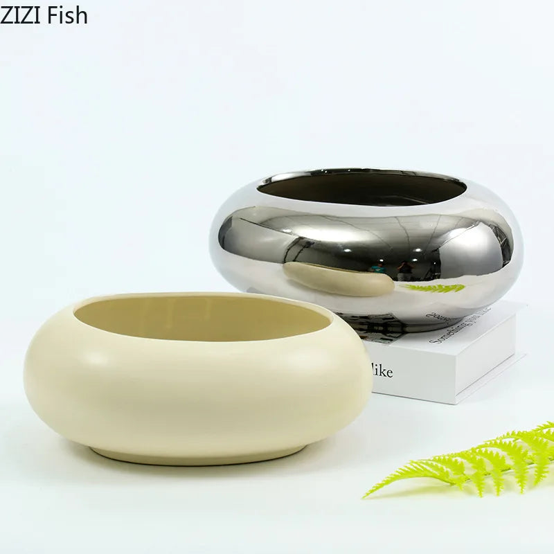 Creative Round Ceramic Vase Desk Decoration Minimalism Circular Flower Arrangement Floral Vases Flower Pots Room Aesthetic Decor