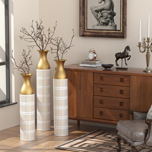 Floor Metal Vases Decorated White Metal vases Set of 3 gorgeous home decor large glazed metal vases