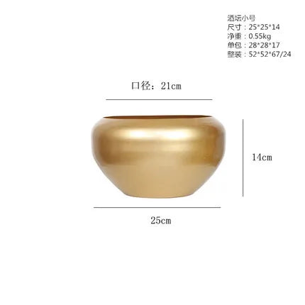 Modern Metal Flowerpot Luxury Golden Vase Crafts Metal Hydroponic Vase Plant Potted Flowerpot Countertop Living Room Decoration