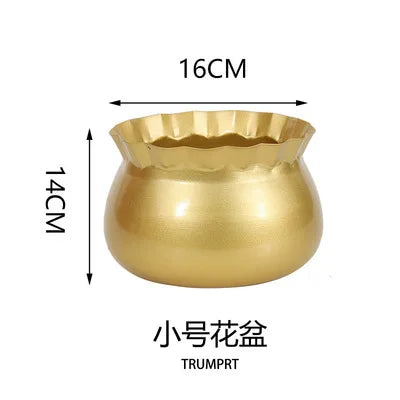 Modern Metal Flowerpot Luxury Golden Vase Crafts Metal Hydroponic Vase Plant Potted Flowerpot Countertop Living Room Decoration